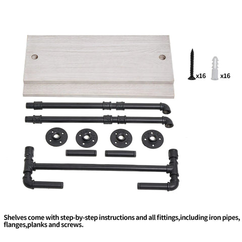 Components of Dope Rustic Industrial Wall Shelves 24 Inch with Heavy Duty Pipe Frame Pine Wood Shelf