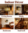 Indoor use of Vintage Tiffany Style Outdoor Wall Light With Stained Glass Shade in living room, study, bedroom, stairwell.