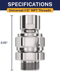 Solid Metal Shower Head Swivel Ball Adapter Chrome Heavy Duty Adjustable Pivot Ball with universal 1/2 inch NPT threads