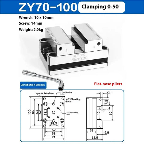 Tough As Nails Pneumatic Self Centering Vise For Four And Five Axis Turntable Fixtures Dead Tight Machining Center Clamp with ZY70-100 specs