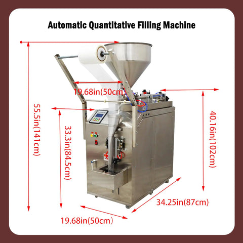 Automatic 10 To 100 Ml Paste And Liquid Filling System With Smart Microcomputer Control For Shampoo Honey Cooking Oil And Thick Sauces Plug And Play No Sweat Tweaks For Heavy Duty Output with dimensions labeled.