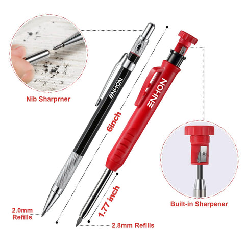 Built Tough Heavy Duty Mechanical Carpenter Pencils with 36 Vivid Color Refills and Snappy Sharpener showing nib sharpener
