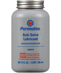 Permatex Anti-Seize Lubricant bottle with brush top, front view, gray container, 8 oz
