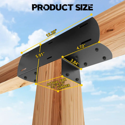 Three Way T Shaped Pergola Brackets For 4x4 Wood Beams Actual Three And A Half By Three And A Half Inches With Hardware Beefy Heavy Duty Outdoor Bracket Set For Gazebos Hammocks Cabins Made From 14GA Steel In Matte Black Finish 4 Pack