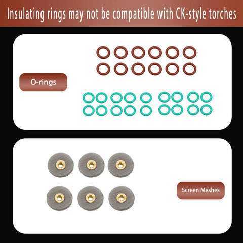 O-rings and screen meshes from All In One TIG Welding Torch Repair Kit With Stubby Gas Lens Alumina Nozzles Glass Cups For WP 17 18 26