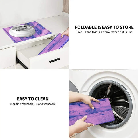 Light Purple Wood Grain Dish Drying Mat For Kitchen Counter Super Absorbent Microfiber Surface Machine Washable shown in use