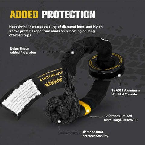 Heavy Duty Synthetic Soft Shackle With Winch Ring And Recovery Ring Snatch Rope Towing Straps Block Pulley Kit For Off Road 4x4 Vehicles