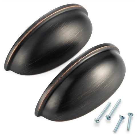 Pack Of 10 Oil Rubbed Bronze Bin Cup Pull Handles For Kitchen Cabinets And Drawers Heavy Duty Zinc Alloy Hardware with screws.