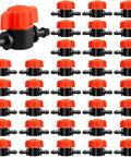 35-piece Drip Irrigation Barbed Locking Switch Valves Kit for quarter inch drip tubing, water flow control shut off valves display.