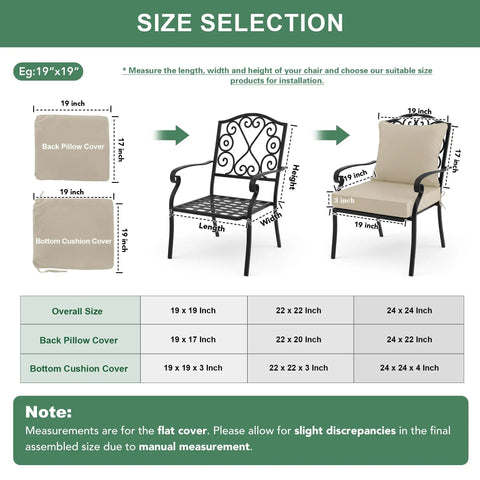 Size selection guide for Outdoor Chair Cushions Set Of 4 Cozy Waterproof Backrest And Deep Seat Cushions For Patio Furniture