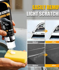 Scratch Repair Wax For Vehicles That Buffs Out Light Scratches, Swirl Marks, And Deep Scratches With Clear Coat Safe Formula, Universal Scratch Removal Wax Includes Wipe And Sponge For Easy At Home Vehicle Care with sponge application and before-after results.