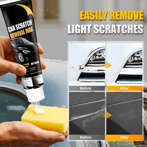 Person using New Upgraded Car Scratch Remover For Deep Scratches, Easy DIY Car Paint Repair Kit With Wipe And Sponge, No Tools Needed, Vehicle Scratch Repair Solution For Cars Trucks SUVs Today on car with before and after comparison.