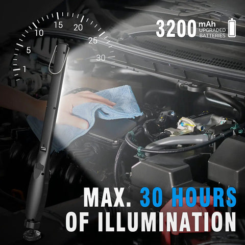 Person using Ultra Bright 700 Lumen Rechargeable LED Work Light With Magnetic Base Cordless Portable COB LED Inspection Light For Car Repair Home Garage And Emergency