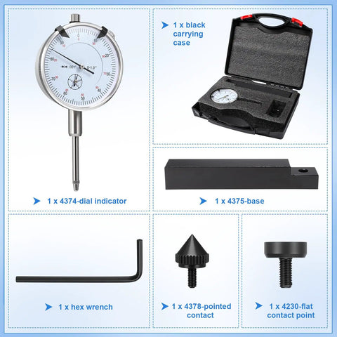 Pro Grade Sleeve Height and Counter Bore Dial Gauge for All Diesel Engines and Sleeved Cylinders, components and case displayed