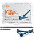 Pocket Hole Screws No 8 One And A Quarter Inch Blue Coated Tough As Nails Heavy Duty Hardened Steel Square Drive Washer Head Self Tapping Wood Screws With Two Inch Bit Included Pack Of 300 For DIY Projects