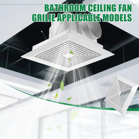 Spring Loaded Bathroom Exhaust Fan Cover For 9x9 Inch Grille Replacement White ABS Diffuser installed on ceiling