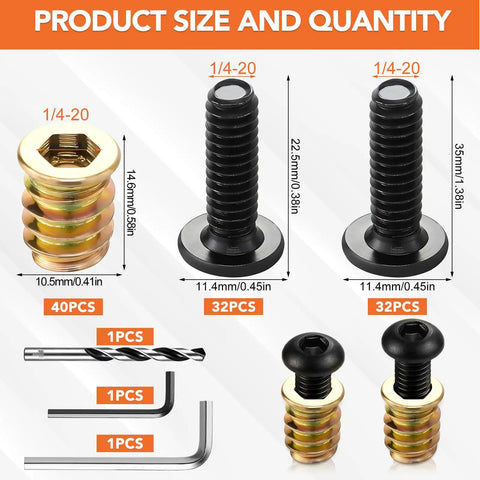 120 Pack 1/4-20 Threaded Inserts For Wood Kit With Hex Wrench Heavy Duty Metal T Nuts That Give A Rock Solid Hold With No Sweat Setup For Furniture Assembly Or Any Tough Diy Build You Are Running