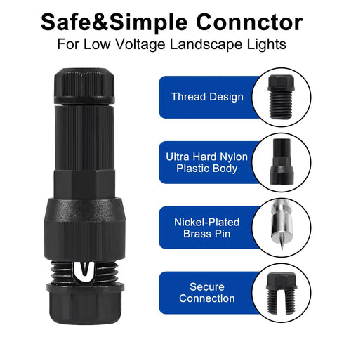 Diagram of a 20 Pack Low Voltage Waterproof Landscape Light Cable Connectors For 12 To 20 Gauge Wire, showing nylon body and brass pin.