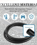 Image of a black silicone vacuum hose labeled with insulation, temperature resistance, and size specs from the Six Piece Silicone Vacuum Hose Kit With 4.9 Ft Of Flexible Vacuum Lines And Tube Cutter, Size Range 1/8 In To 3/8 In, Great For DIY Engine Work And Radiator Cooling, Multi Purpose Air And Water Transport Hoses Not For Coolant Or Oil kit.