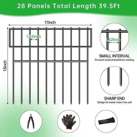 Dog Proof No Dig Fence For Yard And Garden, 28 Panels Spanning 39.5 Feet, 13 Inch High Rustproof Metal Barrier With A 1.52 Inch Gap