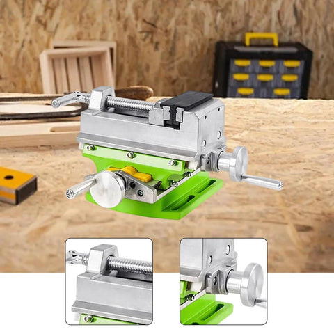 Heavy Duty Cross Slide Drill Press Vise For Benchtop Milling Machine Precision Xy Table Clamp With Adjustable Slides robust metal alloy build on workbench.