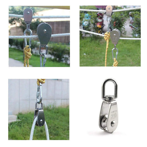 M20 Stainless Steel Single Pulley Block Heavy Duty Rigging Hardware With 20mm Wheel For Wire Rope Lifting 75kg Capacity Fixed Swivel Pulley For Rugged Industrial Use on rope
