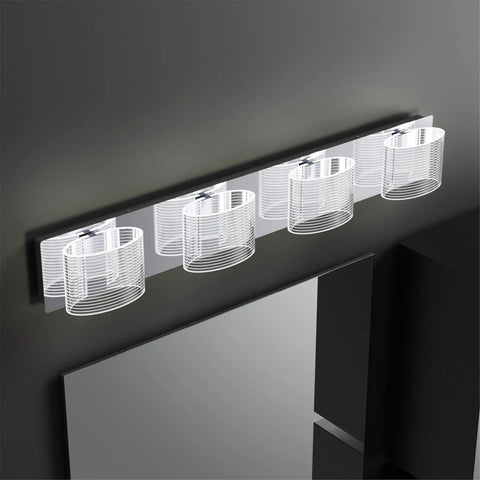 4 Light LED Bathroom Vanity Light 33.5 Inch Chrome Finish Dimmable Fixtures With Transparent Acrylic Lampshades 6000K Cold White Illumination