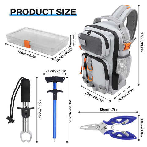 Go To Fishing Backpack With Tackle Boxes And Rod Holder Waterproof 420D Nylon Hydrophobic Coating And PVC Lining with gear dimensions
