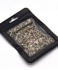 One Hundred Pack Four By Half Inch Stainless Steel Guitar Pickguard Screws Phillips Head Oval Replacement Hardware For Fender Stratocaster Telecaster in packaging.