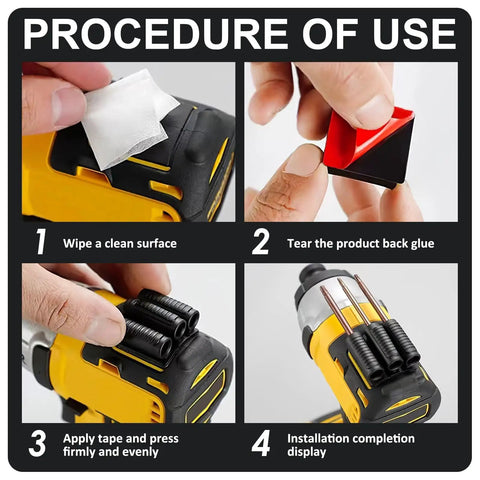 Installation steps for Side Mount Drill Bit Holder Holster With Heavy Duty Adhesive For Easy Carry And Quick Access