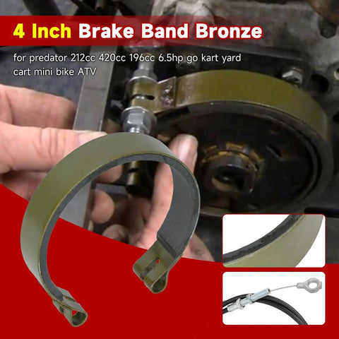 Close-up of 4-inch bronze brake band for Predator 212CC 196CC GX160 GX200 go kart mini bike ATV with 71 inch throttle cable kit