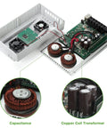Internal view of 80A MPPT Solar Charge Controller For 12V And 24V Auto Blacklight LCD Display showing copper coil transformer and capacitors.