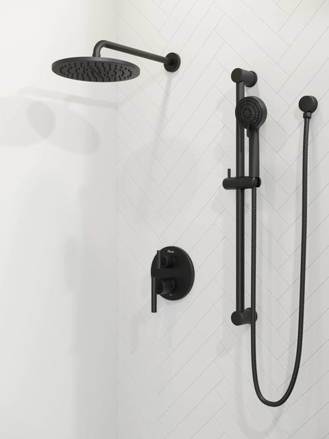 Contempra Stacked Shower Diverter Trim With Two Handles In Matte Black Valve Not Included Requires 015 3WDNSS Or 015 6WDSS