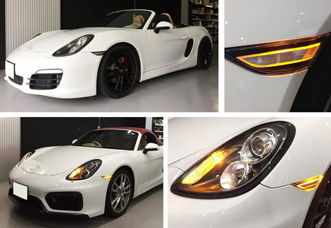 GT RS Style Raised 3D Smoked Lens Amber Full LED Front Side Marker Light Kit for Porsche installed on 911 and 718 models