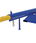 Heavy Duty Telescoping Orbit Forklift Boom Steel Body Measuring 32 Inches Wide with yellow and blue paint for lifting 3000 lb loads.