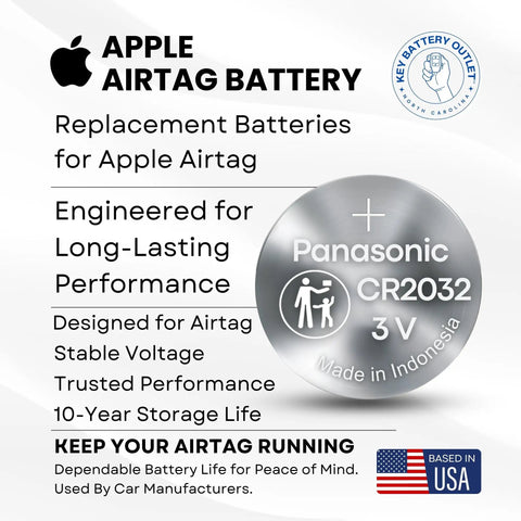 Premium 2 Pack CR2032 Battery Top Shelf Replacement For Apple AirTag Dead Reliable 3V Lithium Power Cell Accessory To Keep Your Smart Tracker Kickin Hard All Year - Panasonic CR2032 battery image.