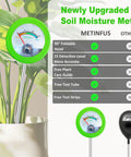 All In One Green Soil Moisture Meter Plant Water Monitor With Soil Hygrometer 200 Plus Plant Care Guide 100 pH Test Strips And Sample Tube No Battery Needed For Garden And Lawn with foldable head and test level features.