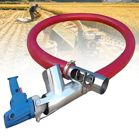 Heavy Duty Grain Auger And Industrial Screw Conveyor With Portable Suction System And Flexible Hose For Grain Cement Sand Powder Transfer 1500W 1.5M shown in a field setting.