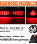 Heavy Duty Steel Trailer Light Box Housing Kit With 6 Inch Oval Red LED Taillights And 2 Inch Round Red Marker Lamps wire connection tips