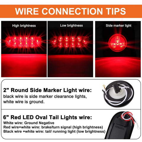 Heavy Duty Steel Trailer Light Box Housing Kit With 6 Inch Oval Red LED Taillights And 2 Inch Round Red Marker Lamps wire connection tips