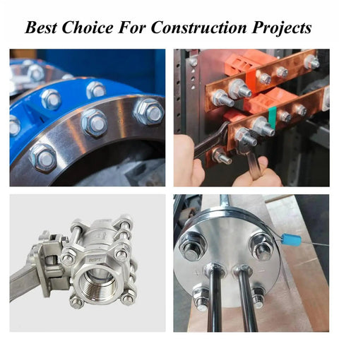 Heavy Duty M6 Serrated Flange Nuts 50 Pack Zinc Coated Steel Hex Fasteners With Jagged Bite Rings For Engine Bay Auto Repair And Garage Diy Rigs That Lock Down Tight And Kill All Wheel Play, shown in various construction uses.