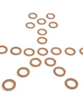 10mm Copper Crush Washers Pack Of 20 For Caliper Banjo Bolts displayed in a cross pattern for automotive brakes and hydraulic lines