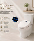 No Fuss Electric Bidet Toilet Seat For Elongated Toilets With Heated Seat And Instant Warm Air Dryer Featuring Adjustable Water Pressure And Dead Simple Side Controls displayed with digital temperature settings.