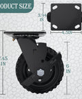 6 inch heavy duty caster wheels set of 4 dimensions with swivel brake and fixed parts shown, solid rubber wheel for outdoor use