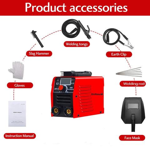 MMA Welder Kit 110V 120V Stick Welder With IGBT VRD Hot Start Beginner Friendly with accessories including mask, gloves, rods.