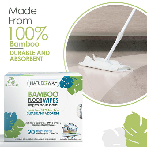 Bamboo Floor Wipes 20 Count For Wood Laminate And Tile Floors Soft Durable No Harsh Plastics Eco Friendly Wipes packaging and use image