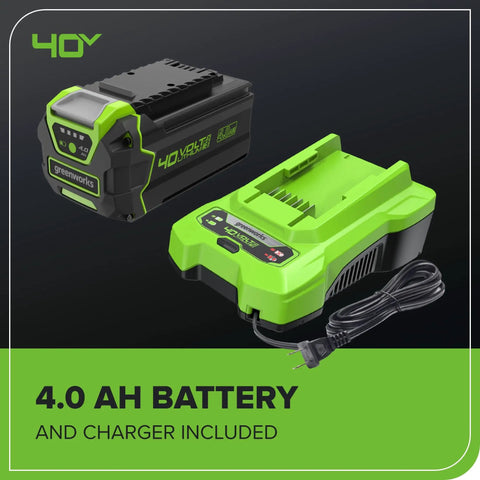 4.0Ah battery and charger for 40V Cordless Lawn Mower With Brushless Motor, 17-Inch Deck, mulch or bag option.