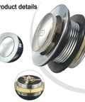 Bathroom Silver Pop-Up Bathtub Waste Drain-Plug, Alloy and Brass Floor Drain for Tub, Water-Tight Seal Push Button Mechanism(2pcs) close-up view