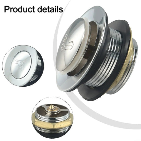 Bathroom Silver Pop-Up Bathtub Waste Drain-Plug, Alloy and Brass Floor Drain for Tub, Water-Tight Seal Push Button Mechanism(2pcs) close-up view