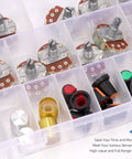 57 Piece WH138 Rotary Potentiometer Kit With B5K Through B1M Ohm Options, aluminum knobs and accessories in storage box